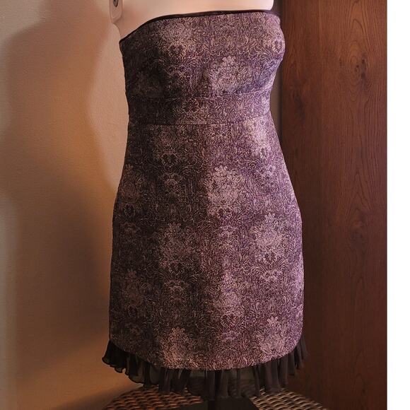 CR Signature Strapless Shimmer Mini Dress Sz M Purple Metallic Party Mesh Ruffle - Picture 4 of 10